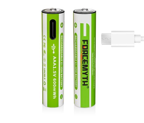 1.5V AA AAA Solid State Rechargeable 1500mAh 600mWh 1100mWh 2200mWh Type USB-C 10x43mm 1000 Cycles Battery