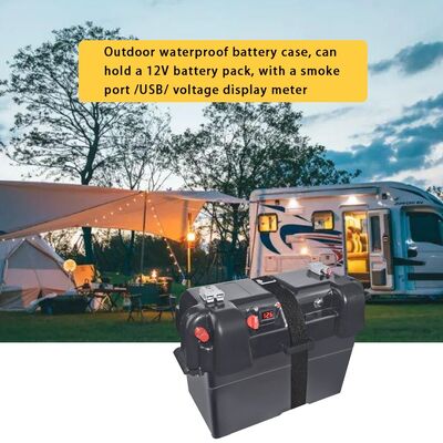 12V Portable Outdoor Power Box with USB/12V Cigarette Lighter Socket, Waterproof Battery Case for Camping, Caravan, Off-Grid Use