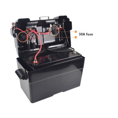 12V Portable Outdoor Power Box with USB/12V Cigarette Lighter Socket, Waterproof Battery Case for Camping, Caravan, Off-Grid Use