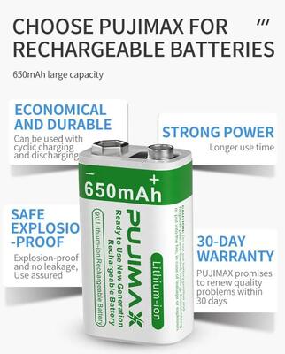 USB Battery New Products 1pcs 650mAh 9V Lithium-ion Rechargeable Battery for Multimeter Wireless Microphone Smoke Detectors